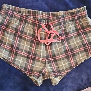 Plaid Lounge Shorts with Pink Drawstring